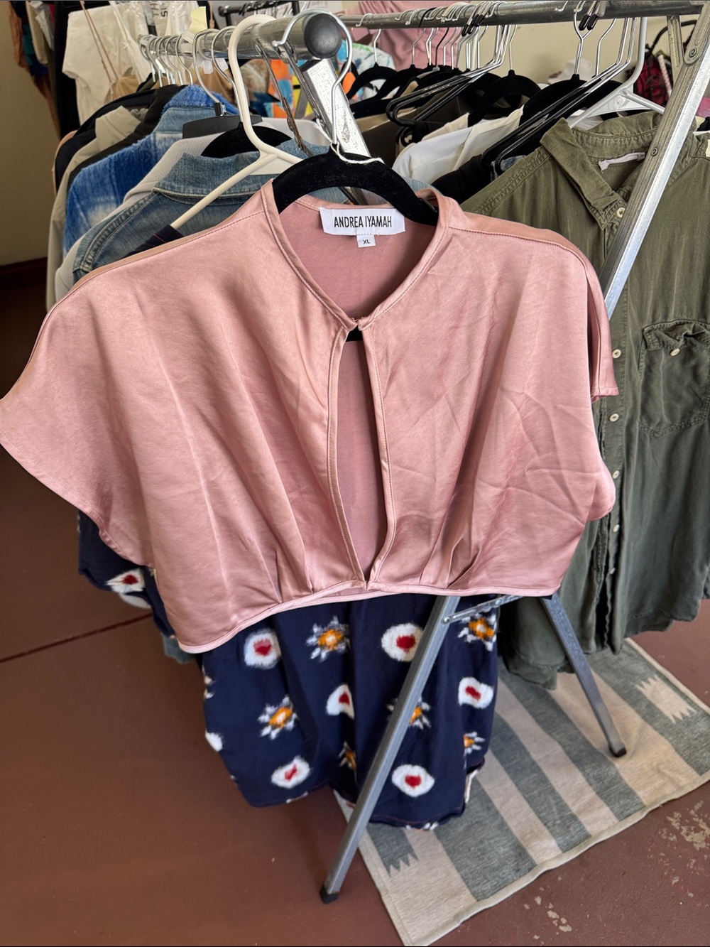 Andrea Iyamah Dusty Rose Keyhole Boxy Crop Top